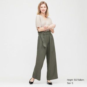 💖 2/$25 Uniqlo Belted Wide Leg Paper Bag Linen Blend Pants